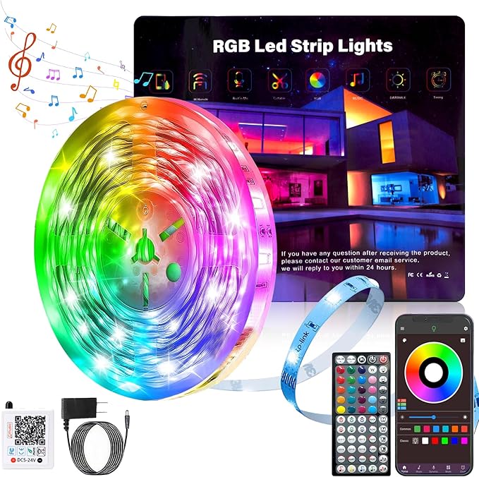 Ledagic Led Lights for Bedroom 48ft Color Changing RGB Led Strip Lights, DIY Music Sync Led Light Strip with Remote and App Control, Dimmable Led Lights for Room Party Home Cool Things (1 * 48ft)