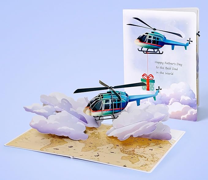 CUTPOPUP Helicopter, Fathers Day Card Pop Up, 3D Birthday Greeting, Father's Day Card for Grandpa, Dad, Godfather, Husband, Son (Helicopter) SD242US1520