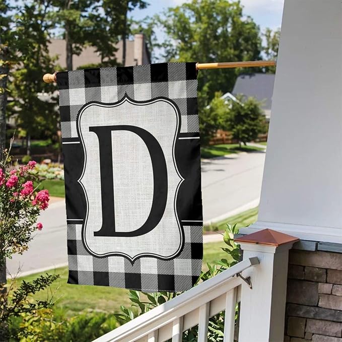 YANGHOME Monogram Initial D Burlap Garden Porch Lawn Flag Farmhouse Decorations Mailbox Decor Welcome Sign 12x18 Inch Small Mini Size Double Sided Flax Nylon Linen Fabric