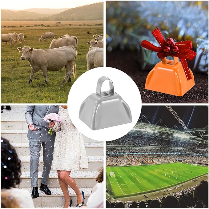 PATIKIL 12pcs Cow Bells for Football Games, 3inch Cowbells for Sporting Events Bulk Loud Noise Makers Metal Cow Bell with Handle for Cheering Wedding,Silvery