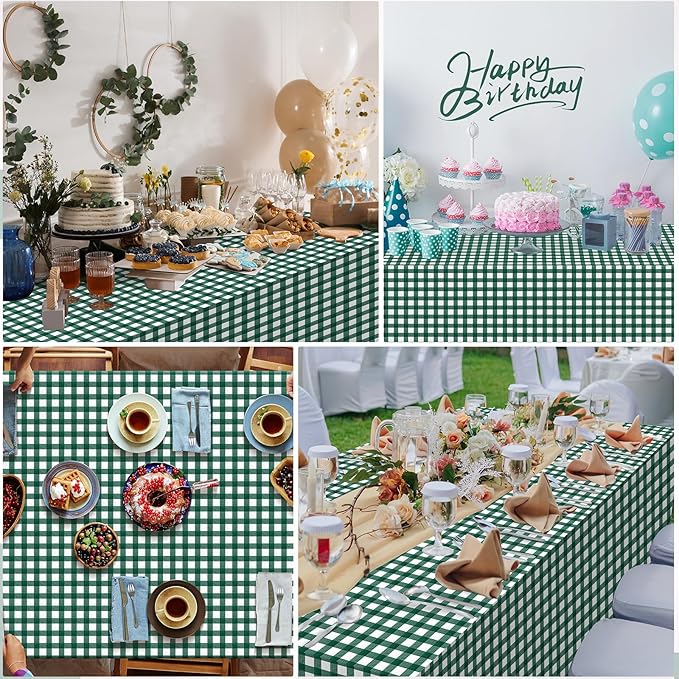 6pcs 54X108inch Dark Green Checkered Tablecloth,Green Gingham Tablecloths Buffalo Plaid Disposable Plastic Table Covers for Birthday Baby Shower Bridal Wedding Party Birthday Decorations
