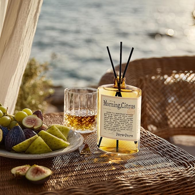 Morning Citrus Scent Premium Reed Diffuser Set - 380ml /12.85 fl.oz Scented Oil with 6 Sticks | Long-Lasting Fragrance for Home & Office | Luxury Gift