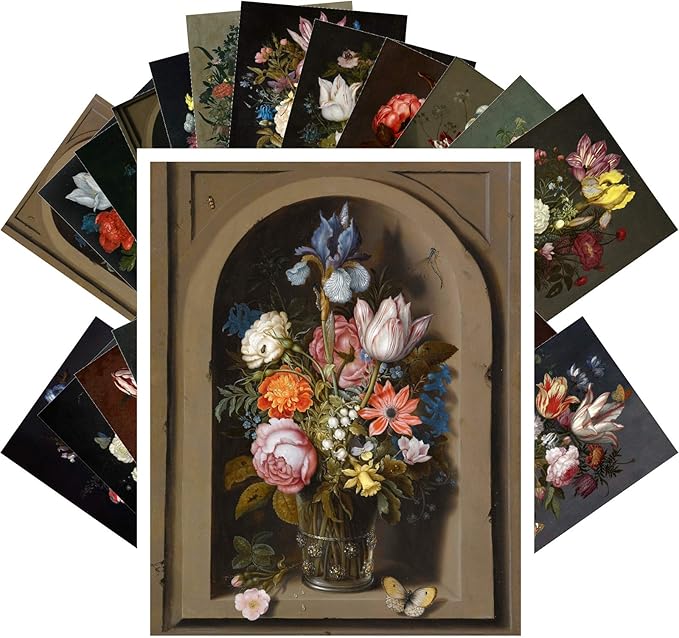 PIXILUV Vintage PostCards 24 pcs Vintage PostCards 24 pcs FLOWERS BOUQUET STILL LIFE Antique Museum Painting Art by Balthasar Retro Poster REPRINT