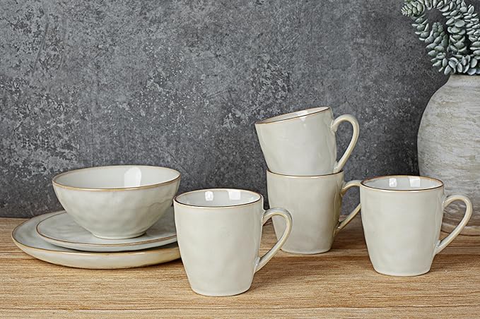famiware Coffee Mugs Set of 4, Ocean Round 11.5oz Coffee Cup Set with Handle for Cocoa, Milk, Hot Chocolate, Tea or Water, Stoneware Cups for Kitchen, Microwave Dishwasher Safe, Cappuccino White