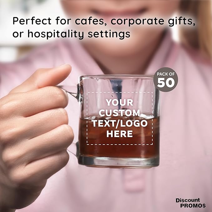 Custom Libbey Clear Glass Coffee Mugs 13 oz. Set of 50, Personalized Bulk Pack - Perfect for Coffee, Tea, Espresso, Hot Cocoa, Other Beverages - Clear Bottom