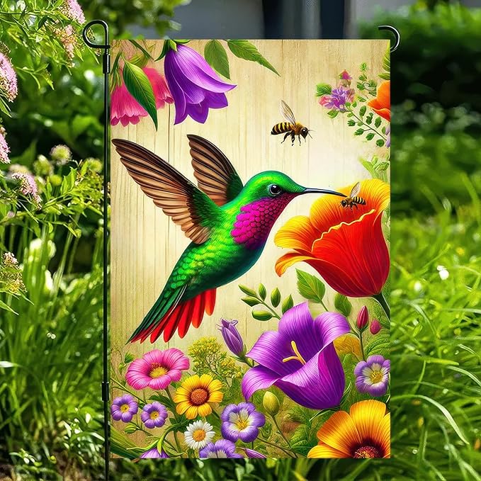 BlissYard Spring Garden Flag 12x18 Inch Double Sided Hummingbird Welcome Small Flags For Outside Outdoor Decor Farmhouse Holiday Spring Summer Seasonal Decorations Yard Flags