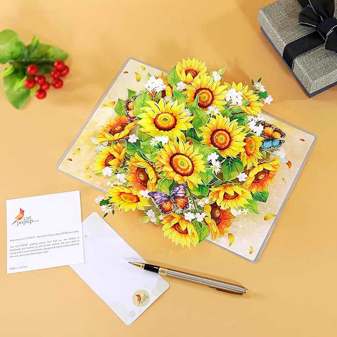 CUTPOPUP Birthday Card Pop Up, 3D Popup Greeting Card, Birthday Card for Women, Flower Card (Sunflower)