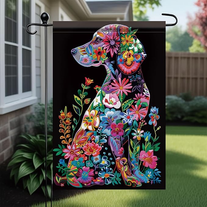 Welcome Spring Summer Golden Garden Flag 12x18 Double Sided Retriever Colorful Dog Garden Flag Floral Flower Garden Yard House Flags Outside Outdoor Summer Porch Lawn Decoration