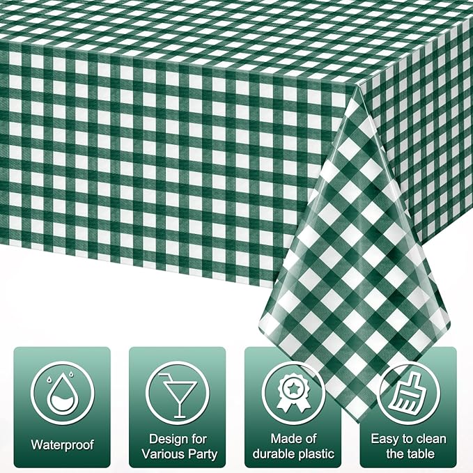 6pcs 54X108inch Dark Green Checkered Tablecloth,Green Gingham Tablecloths Buffalo Plaid Disposable Plastic Table Covers for Birthday Baby Shower Bridal Wedding Party Birthday Decorations