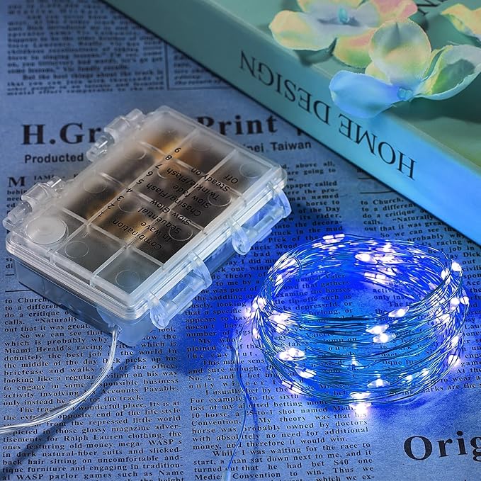 Ariceleo 2 Pack 32.8 Ft. Battery Operated Outdoor String Lights with Remote & Timer, LED Blue Fairy Lights, Waterproof Twinkle Lights for Bedroom, Dorm, Mason Jar, Wedding, Party, Christmas