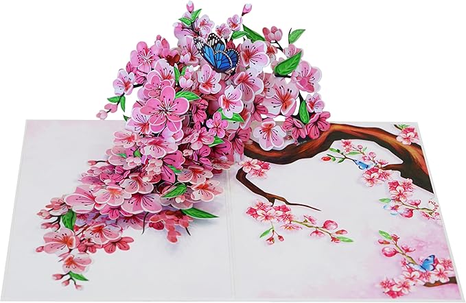 Cherry Blossom 3D Birthday Cards for Women, Pop Up Mothers Day Card, 3D Anniversary, Valentines Day, Pop Up Gifts for Her, Him, Wife, Husband, Sister (Butterflies Cherry Blossom)