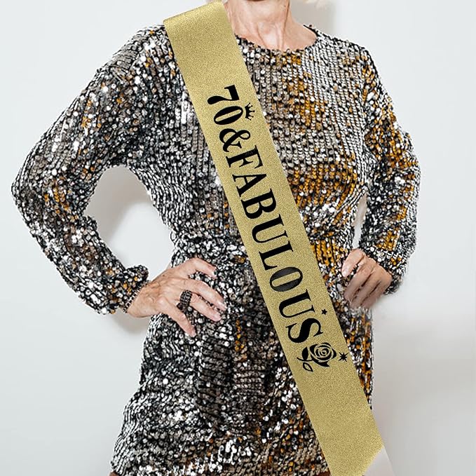 Casoty Gold 70th Birthday Decorations, 70th Birthday Sash and Tiara for Women, 70 & Fabulous Sash and Tiara, Happy 70 Birthday Party Favor Supplies for Women, 70th Gifts for Her