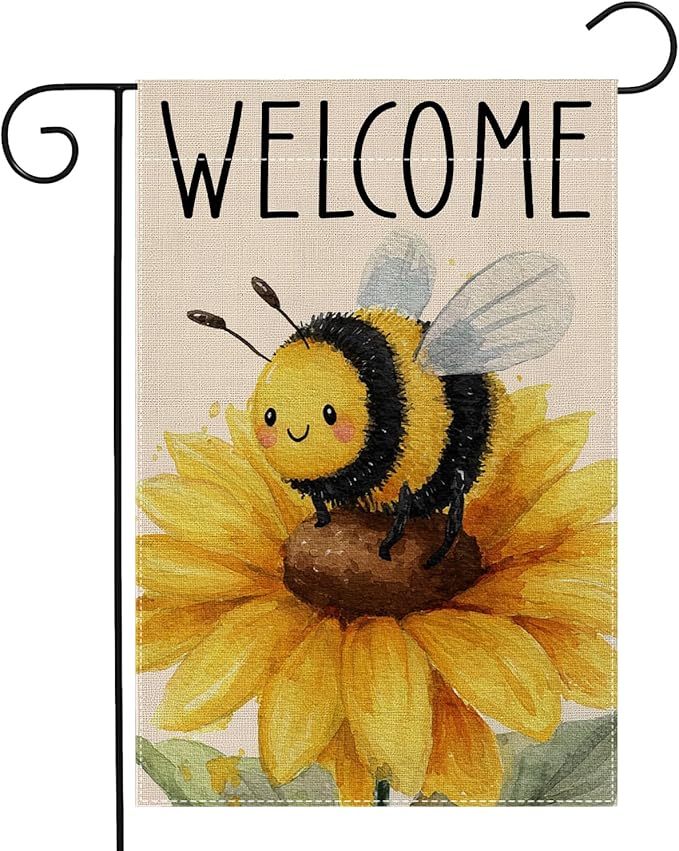 Garden Flags, Welcome Garden Flag, Bee Sunflower Flag Double-Sided Flags for Farmhouse Yard Outdoor-12 x 18inch (WELCOME BEE)