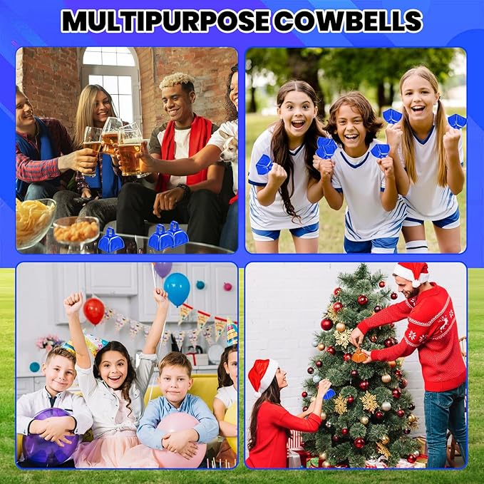 24 Pcs Metal Cowbells with Handle, Cow Bells Noise Makers for Sporting Events, Small Cow Bell Loud Bells Noisemaker Hand Percussion Cow Bells Noise Makers for Sporting Events, Football Games (Blue)