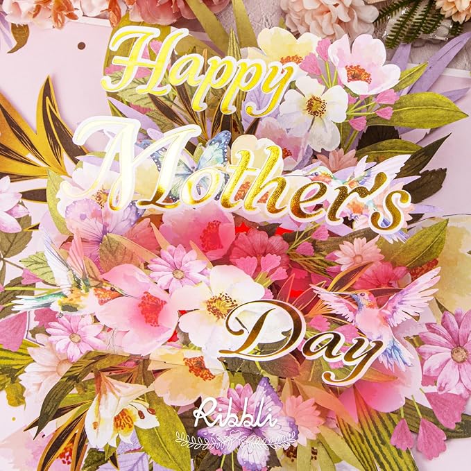 Ribbli Mothers Day Card, Light and Musical Mothers Day Card, Pop Up Happy Mother's Day Gift, 8.3"x5.8" with Envelope