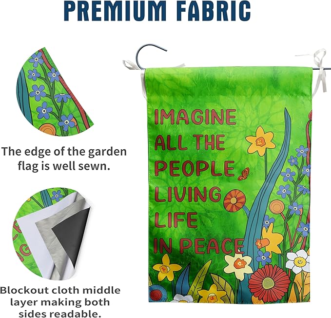 Imagine All the People Living Life in Peace Garden Flag Green Peace Flags for Outdoors Spring Floral Yard Flags Small Summer Outdoor Flag 12x18 Double Sided Outside Decor