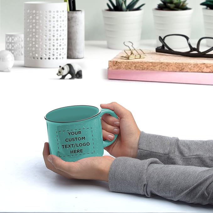 DISCOUNT PROMOS Custom Ceramic Campfire Coffee Mugs 13 oz. Set of 100, Personalized Bulk Pack - Perfect for Tea, Espresso, Cappuccino, Hot Cocoa - Mint
