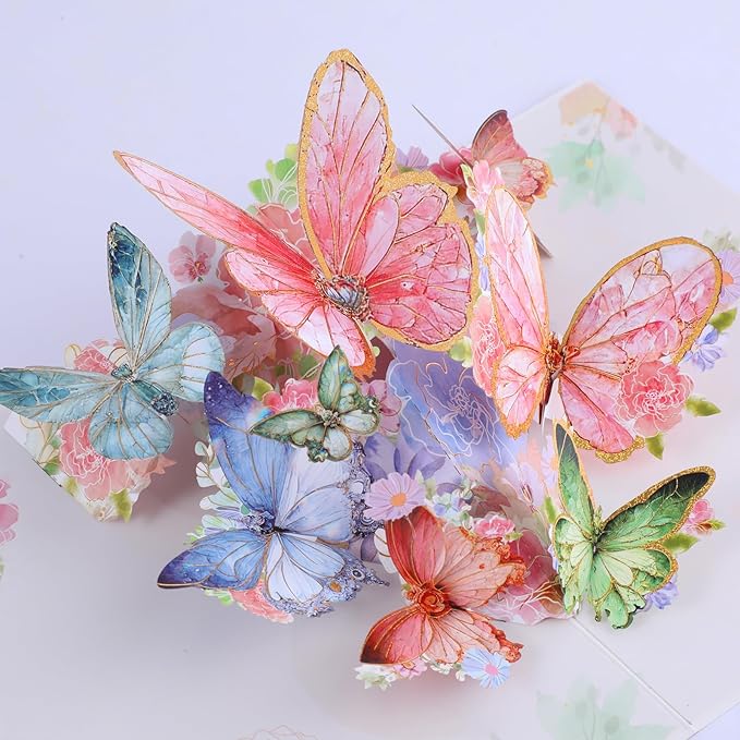 3D Butterfly Greeting Cards, Flowers Pop Up Birthday Cards, for Mom, Sister, Grandmother, Wife, Daughter, and other women, with envelope