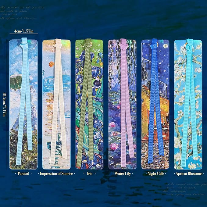 2Pcs Oil Painting Bookmarks for Women, Bookmarks Set for Book Lover, Book Marks for Reading, Vintage Book Marks for Kids Students Classroom Gift for Teacher Night Cafe & Apricot Blossoms