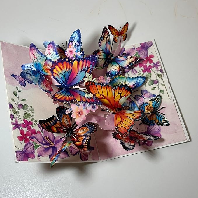 3D Pop Up Greeting Card Flowers Theme (Pink Butterflies)