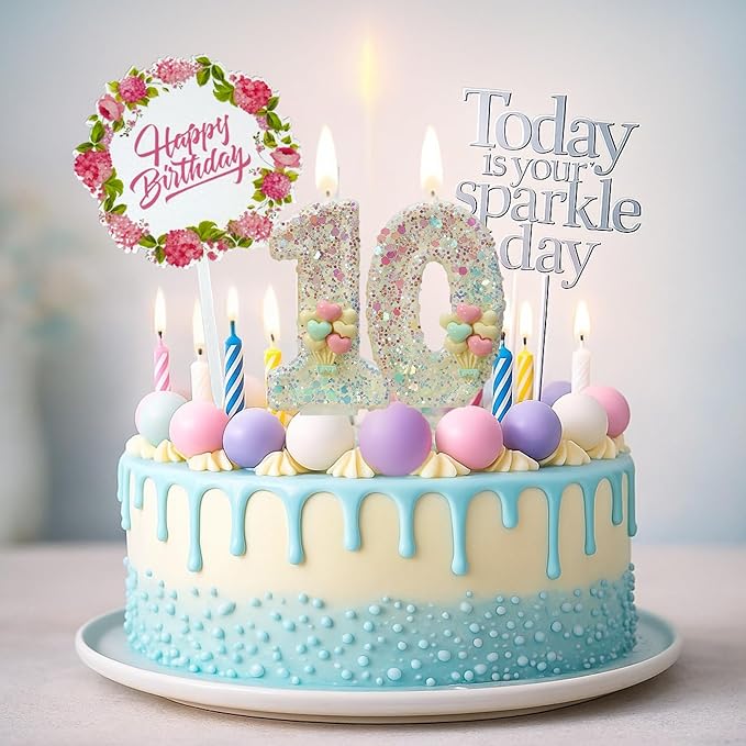 by Tugba Aydan - 10 Number Birthday Candles – 25 Piece Cake Decoration Kit with Number Candle – Party Supplies for Kids’ Tenth Birthday Celebration