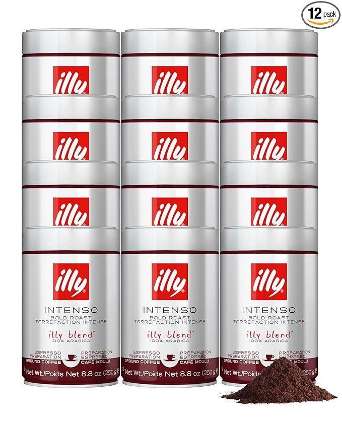 illy Ground Espresso Coffee, Classico Medium Roast, 100% Arabica, Premium Italian Coffee, Pre-Ground for Espresso Machines, 8.8oz, 12 Pack