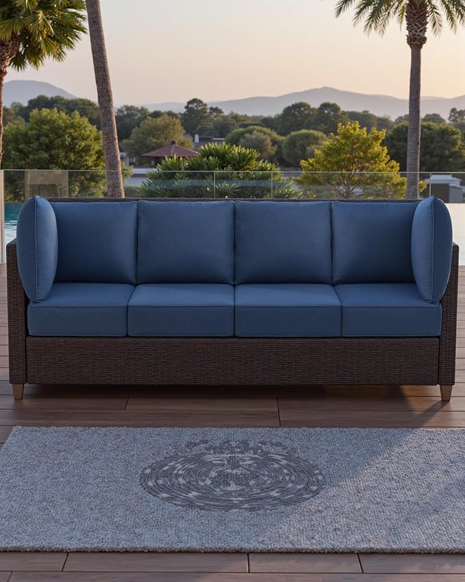 Luxury 24x24x6 Outdoor Chair Cushions Set of 4 - Water-Repellent 10-Piece Cushion Set for Outside Wicker Loveseat Chair Sectional L-Shape Sofa Patio Conversation Sets - Navy Blue/Classic