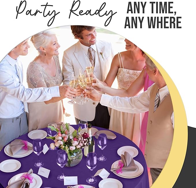 Exquisite 66% Thicker Premium Purple Round Tablecloth 0.5 Mil 24 Pack Plastic Table Cloth Disposable 84 Inch Round Plastic Tablecloth Won't Tear Easily Like Cheap Thin Brands