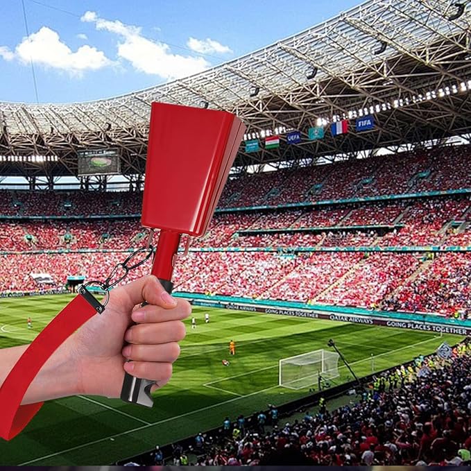 10inch Metal Cowbells with Handle, 1Pcs Cow Bells with Wrist Strap for Sporting Events, Football Games,Party, Concert, Graduations, Farm Ranch, Red