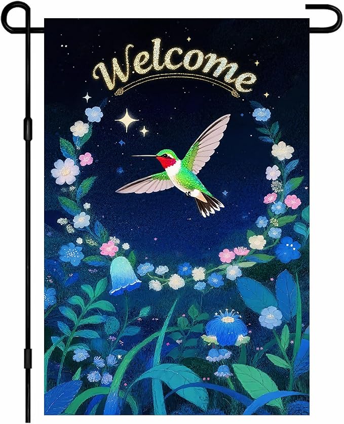 IVN Spring Garden Flag 12x18 Inch Spring Hummingbird Welcome Flag Double Sided Outdoor Yard Banner for Porch Lawn Patio Decor