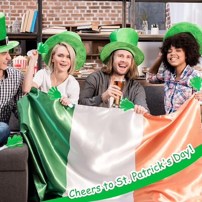 50 Pcs 7.5 Inch Green/White Hand Clapper Plastic Noise Makers for Sporting Events St. Patrick's Party Hand Clappers Noisemakers for St. Patrick's Day Party Favors Birthday Sports Game Celebration