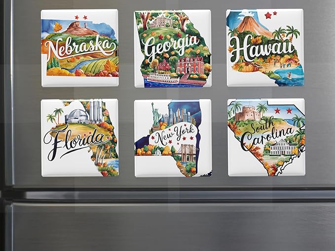 50 US States Magnet Set, Road Trip Travel Souvenir, Custom Fridge Magnets, Unique State Keepsake – Personalized Gift (40)