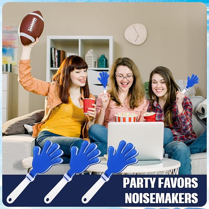 24 Pcs Hand Clappers 7.5 Inch Plastic Clappers Noisemakers Party Favors Clapping Noise Maker Birthdays Game Prizes Classroom Rewards Football Sporting Events Cheers Supplies (Blue,White)