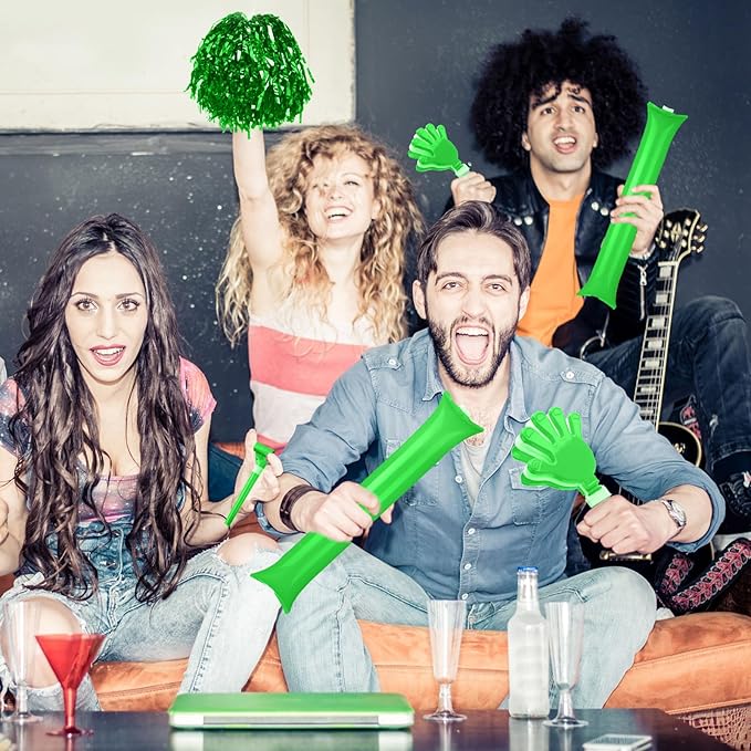 Yunsailing 96 Pcs Homecoming Noisemakers Team Spirit Accessories for Game Day Include Hand Clappers Cheerleading Pom Pom Thunder Stick Cheer Party Blower Plastic Whistle for Sport Fans(Green)