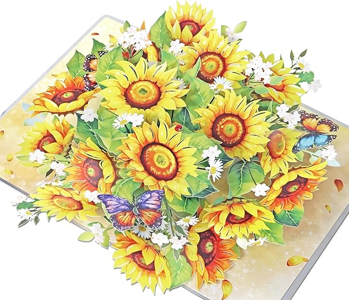 CUTPOPUP Birthday Card Pop Up, 3D Popup Greeting Card, Birthday Card for Women, Flower Card (Sunflower)