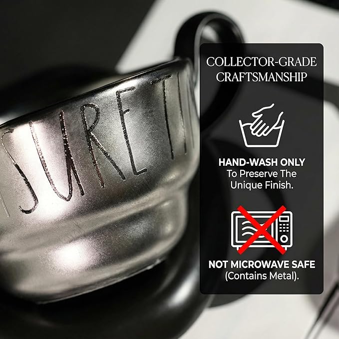 Volcanic Ash Titanium Finish Coffee Mug and Saucer Set (8 oz) | Modern Sculptural Ceramic Cup for Espresso & Latte | Unique Artisanal Home Decor & Desk Art