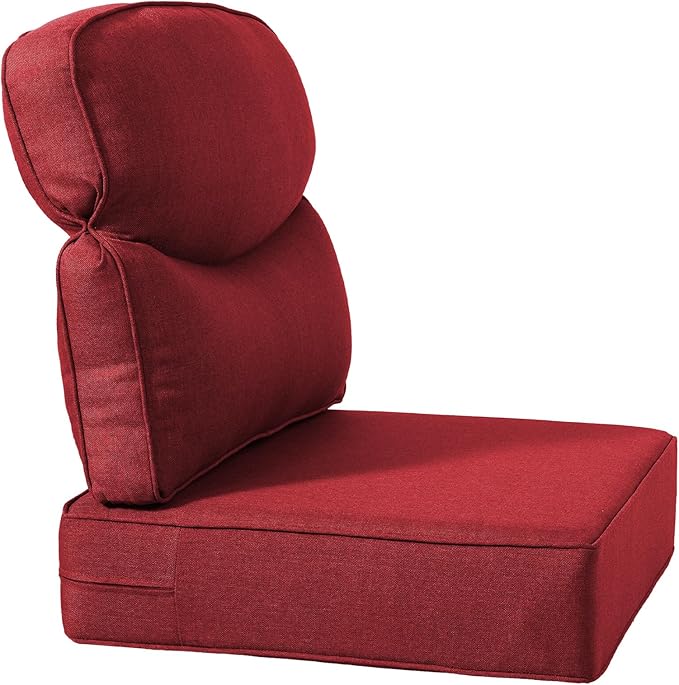 Luxury 22x24/22x25 6-Inch Smile Outdoor Sofa Cushions Set of 3 - Memory Foam Deep Seat Patio Furniture Cushion for Wicker Rocker Dining Chair Loveseat 3-Seater L-Shape Sectional Sofa - Red