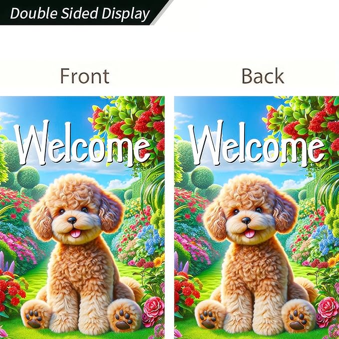 BlissYard Poodle Welcome Spring Summer Garden Flag 12x18 Double Sided Small Garden Yard House Flags Outside Outdoor Summer Porch Lawn Decoration Decor