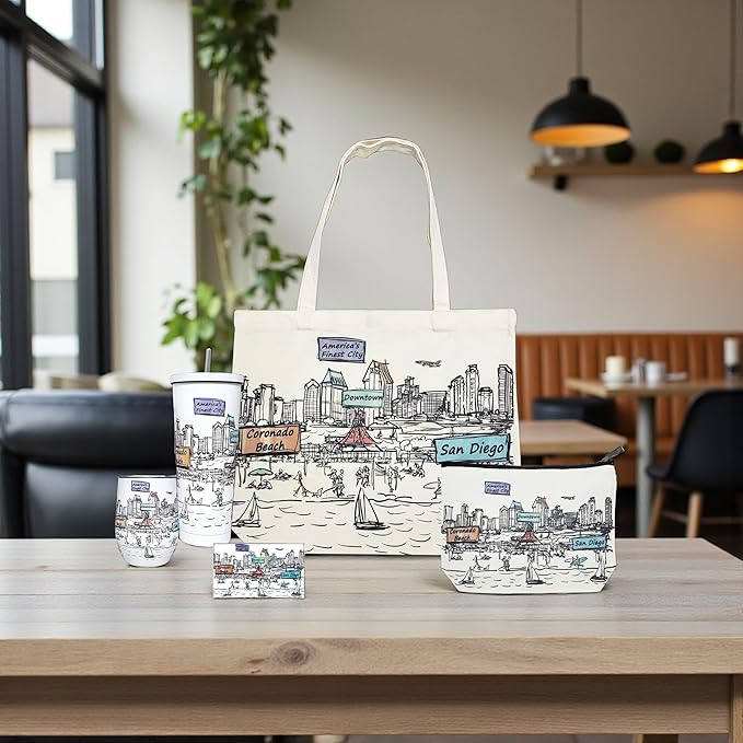 Cities Around the World Artwork Cosmetic Bag Series – Designed in USA, Travel Makeup Bag with Zipper, Souvenir Gift for Women, Artwork Organizer for Purse or Toiletry (San Diego)