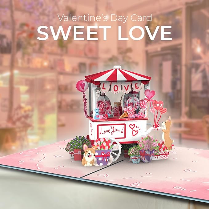 iGifts And Cards 3D Sweet Love Pop Up Card with Notecard – Romantic Valentine Anniversary Market Cart – Thinking of You Gift for Wife Husband Girlfriend Boyfriend – Alternative to Flowers – 5 x 7 Inch