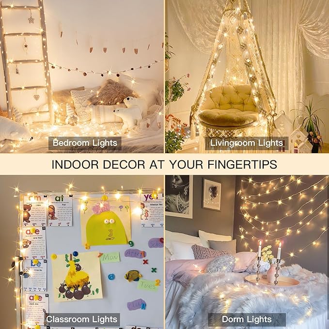 suddus 100 Led Connectable Christmas String Lights Outdoor with Timer, 33ft Fairy Lights Plug in Waterproof Indoor, Twinkle Lights with Remote for Xmas Tree, Bedroom, Dorm, Party, Garden – Warm White