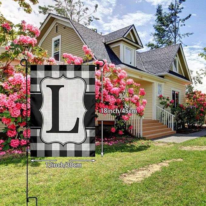 YANGHOME Monogram Initial L Burlap Garden Porch Lawn Flag Farmhouse Decorations Mailbox Decor Welcome Sign 12x18 Inch Small Mini Size Double Sided Flax Nylon Linen Fabric