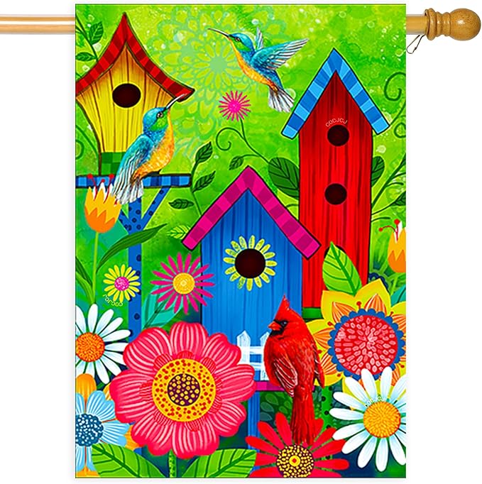 Spring summer Bird flags outdoor 28x40 double sided Large garden flag, Cardinal Bird house flag, Courtyard outdoor Lawn Farmhouse Decoration