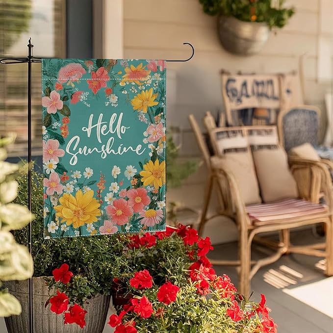 Garden Flags, Welcome Garden Flag, Bee Sunflower Flag Double-Sided Flags for Farmhouse Yard Outdoor-12 x 18inch (SUNSHINE)