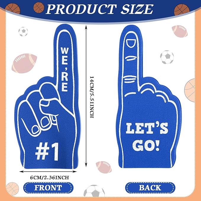 Sinmoe 24 Pcs Mini Foam Finger Baseball Fan Mini Foam Finger, We're #1 Sports Themed Party Supplies for Baseball Hockey Football Basketball Events Team Gifts(Dark Blue)