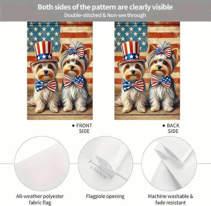 BlissYard Patriotic 4th of July Yorkie Dog Garden Flags 12x18 Double Sided American US Flag for Outside Yard Lawn Décor Fourth of July Outdoor Decorations for Independence Day Memorial Day