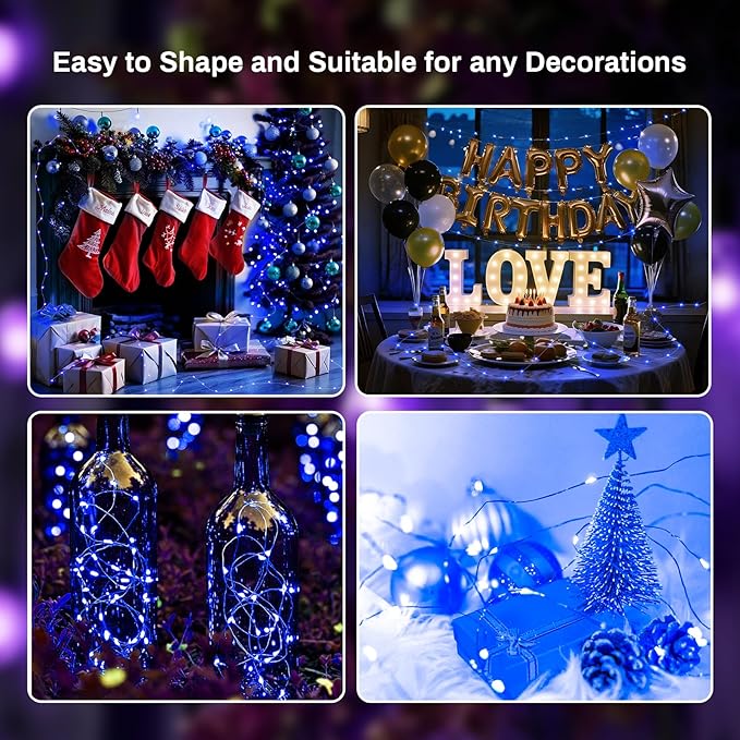 ZGWJ 8 Pack Fairy Lights Battery Operated, 7ft 20 Mini LED Fairy String Lights Silver Wire 3 Modes for DIY, Parties, Wedding, Bedroom, Halloween Christmas Decoration Blue