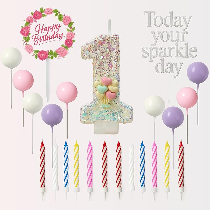 by Tugba Aydan - 1 Number Birthday Candles – 24 Piece Cake Decoration Kit with Number Candle – Party Supplies for Kids’ First Birthday Celebration