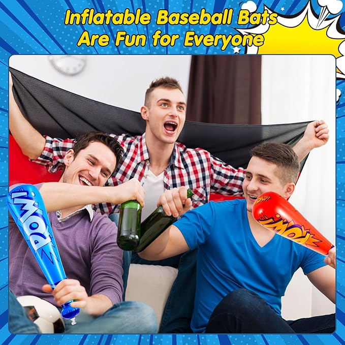 WILLBOND 17 Inch Inflatable Baseball Bat Bulk Baseball Party Favors Decorations, Inflatable Toys Blow up Bat with 1 Pump for Sports Theme Supplies(18 Pcs,Dark Blue,Red)