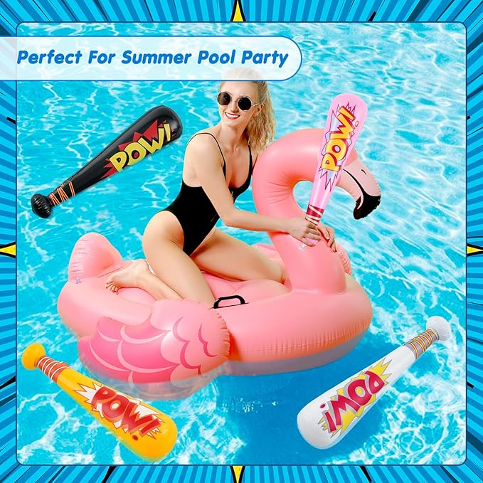 WILLBOND 17 Inch Inflatable Baseball Bat Bulk Baseball Party Favors Decorations, Inflatable Toys Blow up Bat with 1 Pump for Sports Theme Supplies(48 Pcs,Yellow Pink Green Black Purple and White)